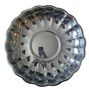 Vintage Antique Silver-Plated Art Deco Tray Scalloped Edge 12.5" Diameter 2"tall